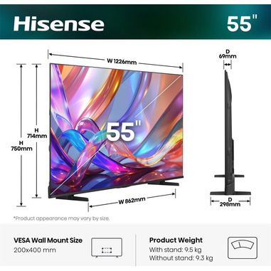 Hisense Smart TV QLED 55" 4K TV 55Q7S, 60Hz, Audio...