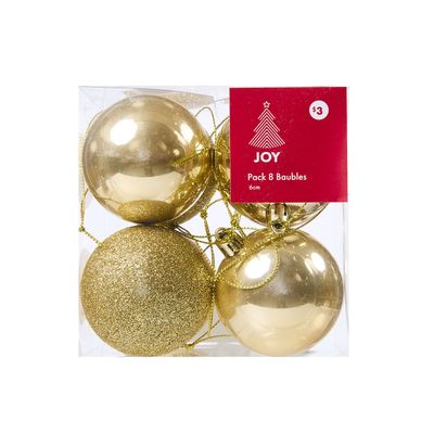 Christmas Baubles Gold 6cm 8pk