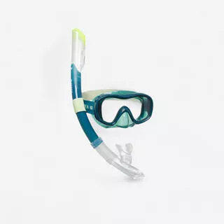 Kit snorkeling adulto 100 COMFORT DRY TOP maschera boccaglio verde