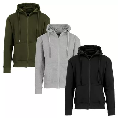 3-Pack Men’s Fleece-Lined Full-Zip Hoodie (S-2XL)