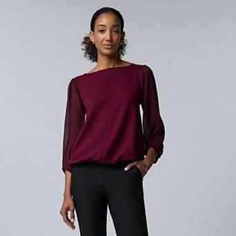 Women's Simply Vera Vera Wang Mixed Media Boat Neck Top