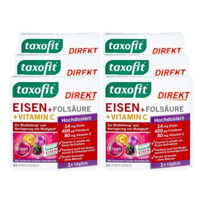 taxofit Eisen+Folsäure+Vitamin C direkt Granulat 20 Stück 30 g, 6er Pack