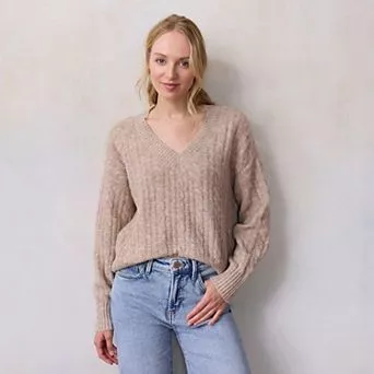 Women's LC Lauren Conrad V-Neck Cable Pullover Sweater