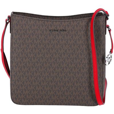 Michael Kors Women's Jet Set Travel Large Messenger Bag Crossbody Brown MK Bright Red
