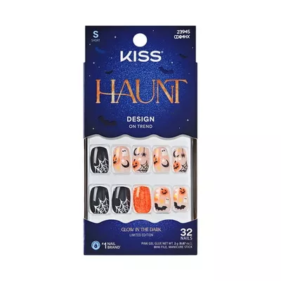 Kiss Core Press On Nails Short, ‘Fangs for the Memories’, Multicolor, Squoval, 32 Count
