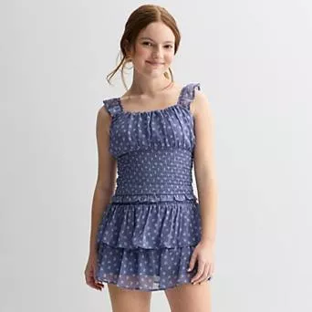 Girls 7-16 Sea + Skye Smocked Top & Tiered Skirt Set