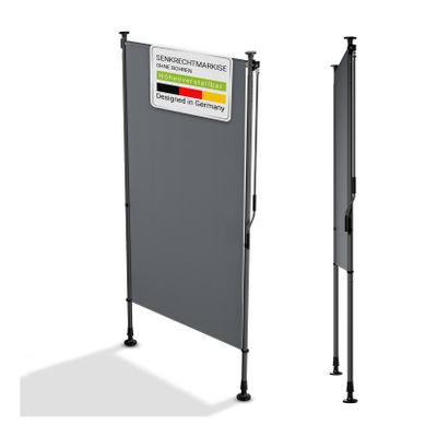 Juskys Senkrechtmarkise Barbados 100x310 cm - Sonnenschutz höhenverstellbar, ohne Bohren - Grau