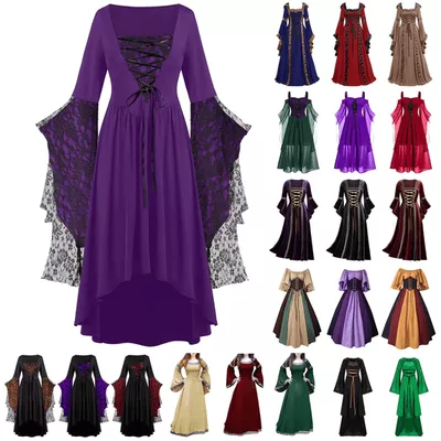 QATAINLAV Women's 2024 Halloween Costumes Medieval Renaissance Gothic Dress Lace Bat Sleeve Cocktail Dresses Cosplay Party Dress Back to College Dark Blue XXXXL