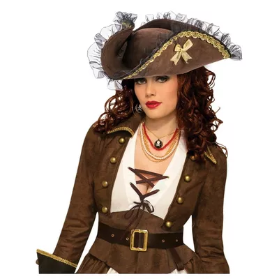 Female Brown Tricorn Pirate Hat