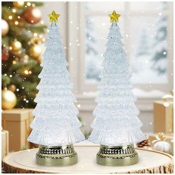 Glitter LED Christmas Trees 2 Piece Set 38cm