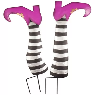 Upside Down Metal Witch Legs Ground Stakes, Made of Durable Metal, Outdoor Halloween Décor - Set of 2, Each Measures 22 1/2" High and 20 3/4" High, by Fox River Creations