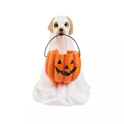 Halloween Dog With Pumpkin Figurine