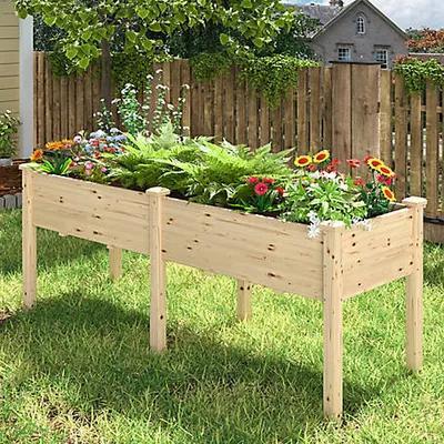 Veikous 72 W x 23 L x 30 H in. Cedar Wood Raised Garden Bed Elevated Planter Box with 2 Planting Areas, Natural