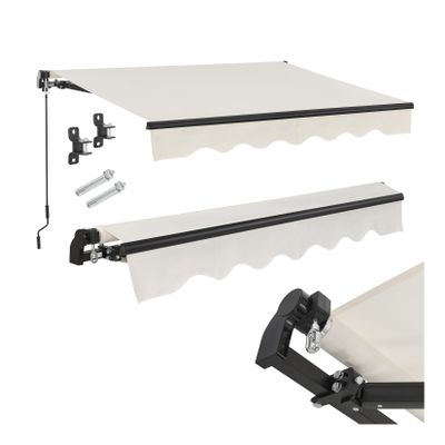 Juskys Markise 400 x 300 cm für Terrasse & Balkon - mit Kurbel & Halterung - Gelenkarmmarkise Beige