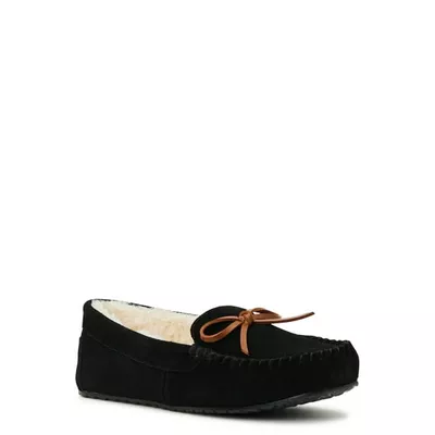 Joyspun Women's Suede Moccasin Slippers, Wide Width Available