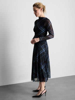 Vestido midi de malla de manga larga