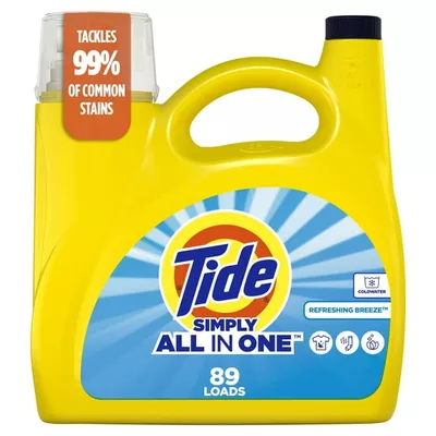 Tide Simply Laundry Detergent Liquid All-In-One, Refreshing Breeze Scent, 117 fl oz, 89 Loads