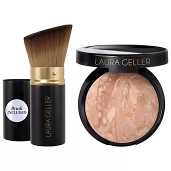 Laura Geller Balance and Brighten Color Correcting Baked Powder Foundation + Kabuki Brush Set