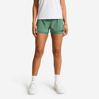 DOMYOS Pantaloncini donna palestra 2 in 1 traspiranti verde scuro