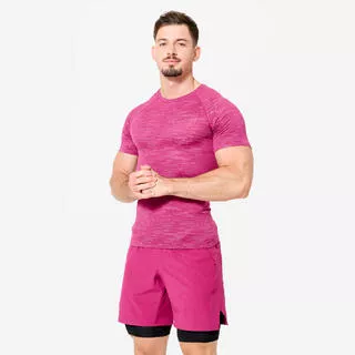 DOMYOS T-shirt uomo palestra compressiva traspirante lilla
