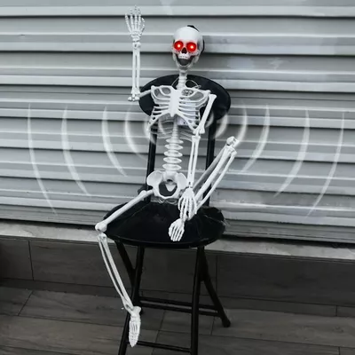 Gamexcel 3FT Halloween Hanging Posable Skeleton - Life-size Prop with LED Eyes & Creepy Sound