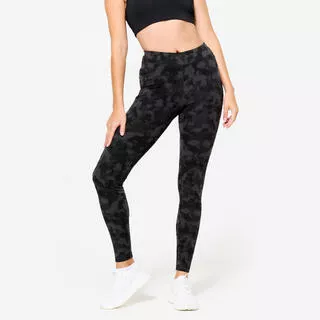 DOMYOS Leggings donna palestra cotone con tasca grigi