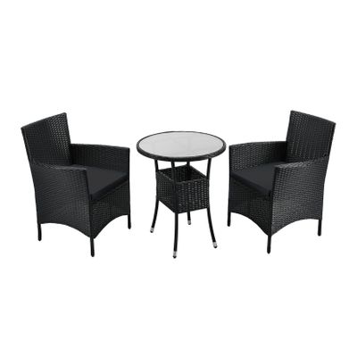 Juskys Polyrattan Balkon Set Bayamo 3-teilig für 2 Personen – Balkonmöbel mit Tisch & 2 Stühlen