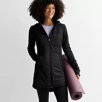 Women's Tek Gear® Hooded Mixed Media Long Jacket