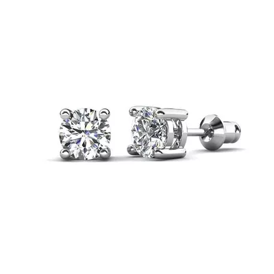 Cate & Chloe Mia 18k White Gold Plated Stud Earrings with 1ct Simulated Diamonds Gift for Women