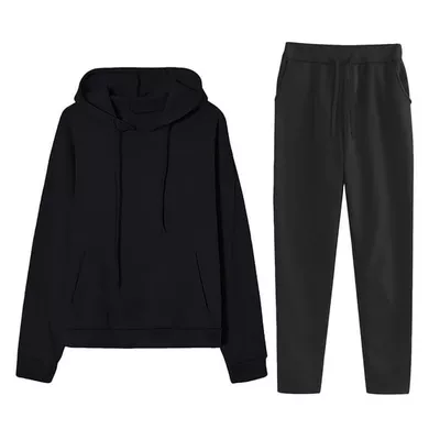 Dwralegc Sweat Suits for Women 2 Piece Hoodie and Sweatpants Solid Color Casual Hoodie Joggers Sport Pant Set Fleece Winter Suit with Pockets Black S