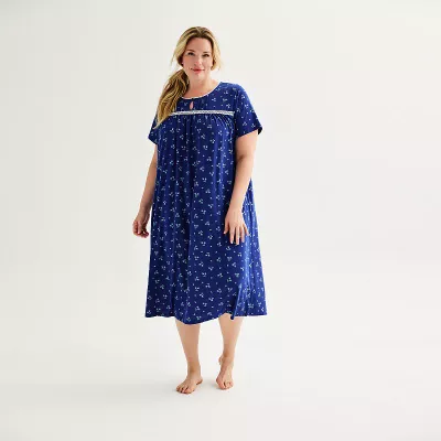 Plus Size Croft & Barrow® Short Sleeve 1-Button Neck Pajama Gown