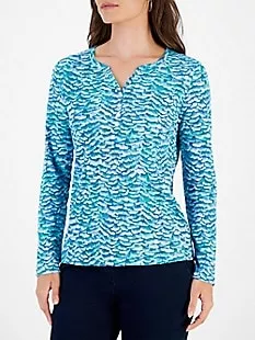 Venetian Strokes Printed Long-Sleeve Henley Top