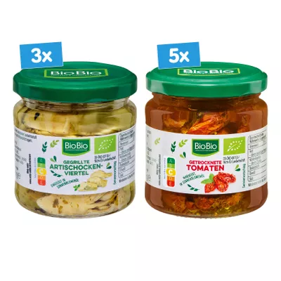 BioBio Antipasti 180 g, verschiedene Sorten, 8er Pack