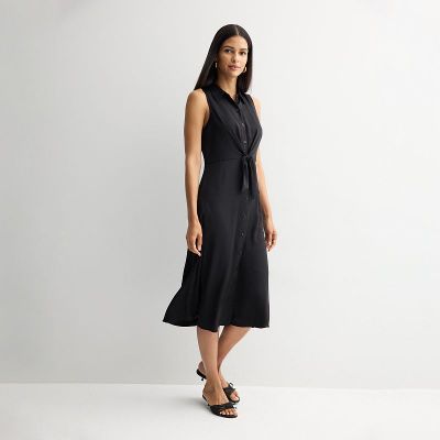 Women's Nine West Tie Front Midi Shirt Dress