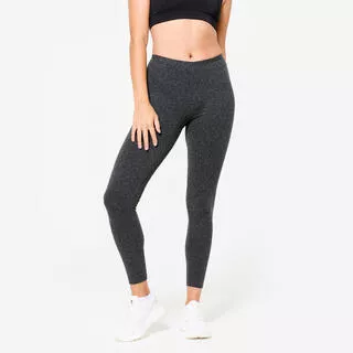 DOMYOS Leggings donna palestra in cotone grigio melange