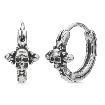 Men's LYNX Ion Over Stainless Steel Skull Hoop Earrings