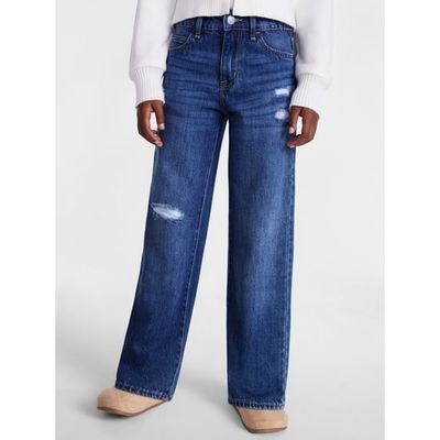 Wonder Nation Girls Relaxed Straight Leg Jeans, Medium Wash
