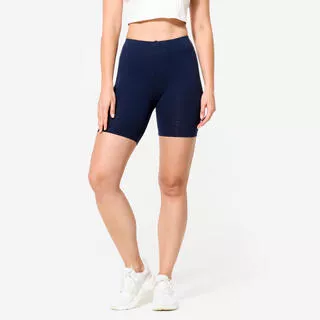 DOMYOS Pantaloncini ciclisti donna palestra slim fit cotone blu