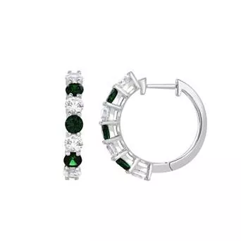 Gemstone Brilliance Sterling Silver Gemstone & Lab-Created White Sapphire Hoop Earrings