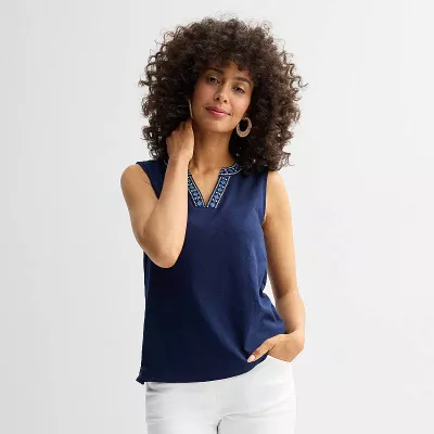 Women's Croft & Barrow® Embroidered Edge Tank Top
