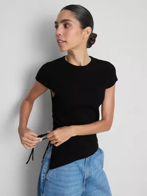 Jersey de punto y manga corta con fruncido