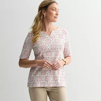 Women's Croft & Barrow® Elbow-Sleeve Splitneck Top