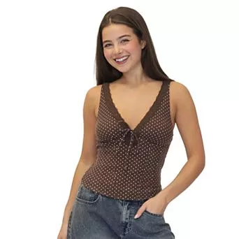 Juniors' madden girl Lace Trim V-Neck Corset Top
