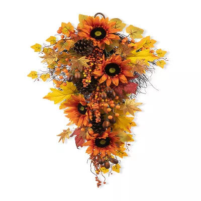 Glitzhome 27'' Artificial Fall Harvest Wall Hanging Decorative Teardrop Swag