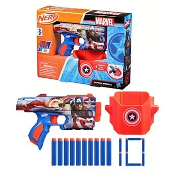Nerf Marvel Captain America Dart Blaster with 10 Nerf Elite Darts & Holster