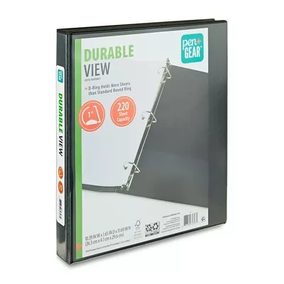 Pen+Gear Durable View 1-inch D-Ring Binder, Black