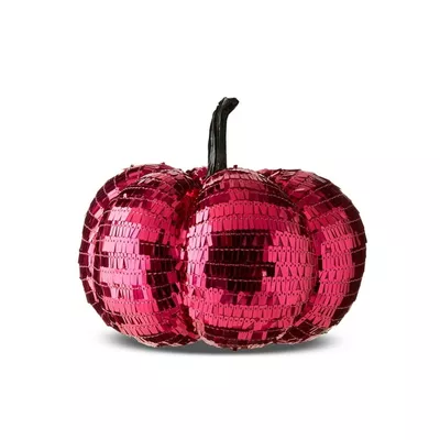 Halloween Pink Sequin Pumpkin Decoration, 6.5 in H, by Way To Celebrate