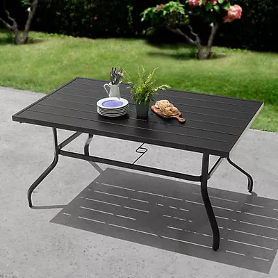 Nuu Garden 61 in. Outdoor Rectangular Patio Dining Table with 1.57 in. Umbrella Hole, Seats 6, Black