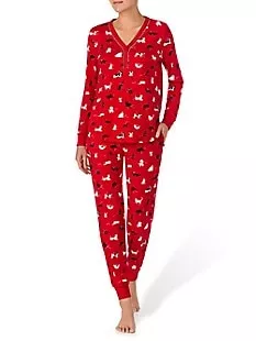 2-Piece Print Henley Top & Pull-On Pants Pyjama Set