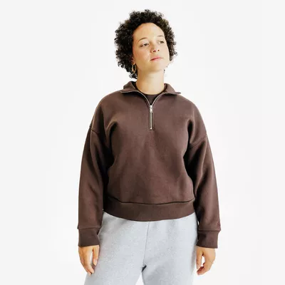 DECATHLON Sweatshirt Damen Reißverschluss am Kragen - Elementals braun